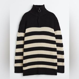 H&M Ribbed Sweater with Black and Cream Stripes